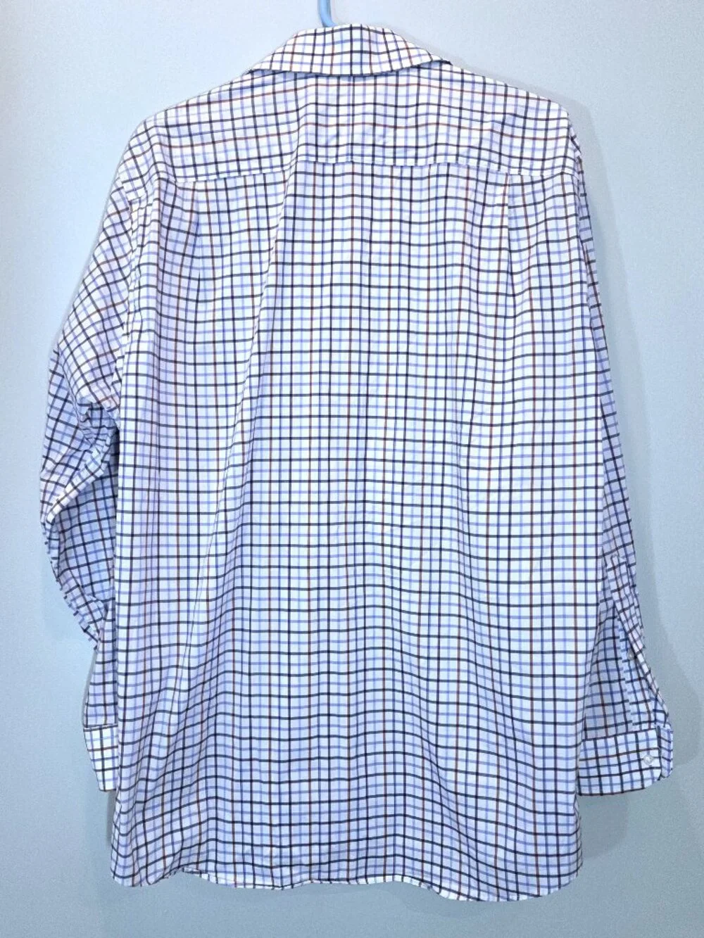 NWOT Jos A. Bank Stretch Tailored Fit Blue & Brown Plaid Shirt Size 16 1/2